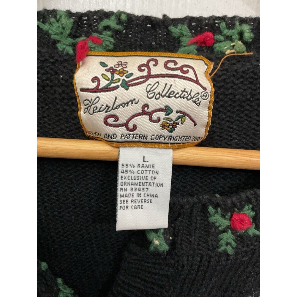 Heirloom Collectibles Christmas Sweater Cardigan  L Reindeer Embroidered - Picture 3 of 8